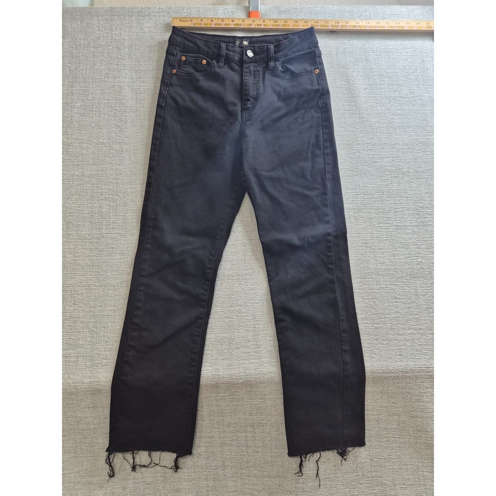 I&M Black Label Straight Jeans Womens 5 Black Denim Cotton Stretch Frayed Hem